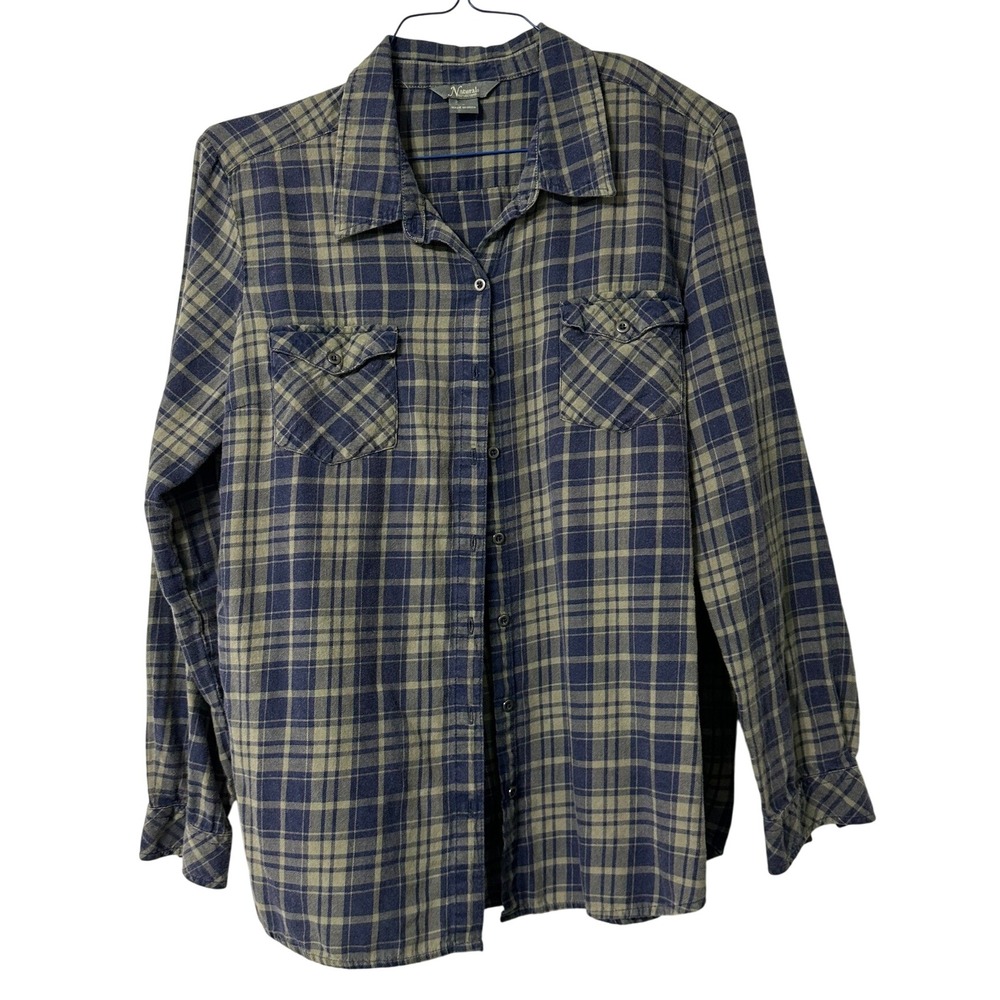 Natural Reflections Button Down Shirt Womens XL Plaid Flannel 100% Cotton